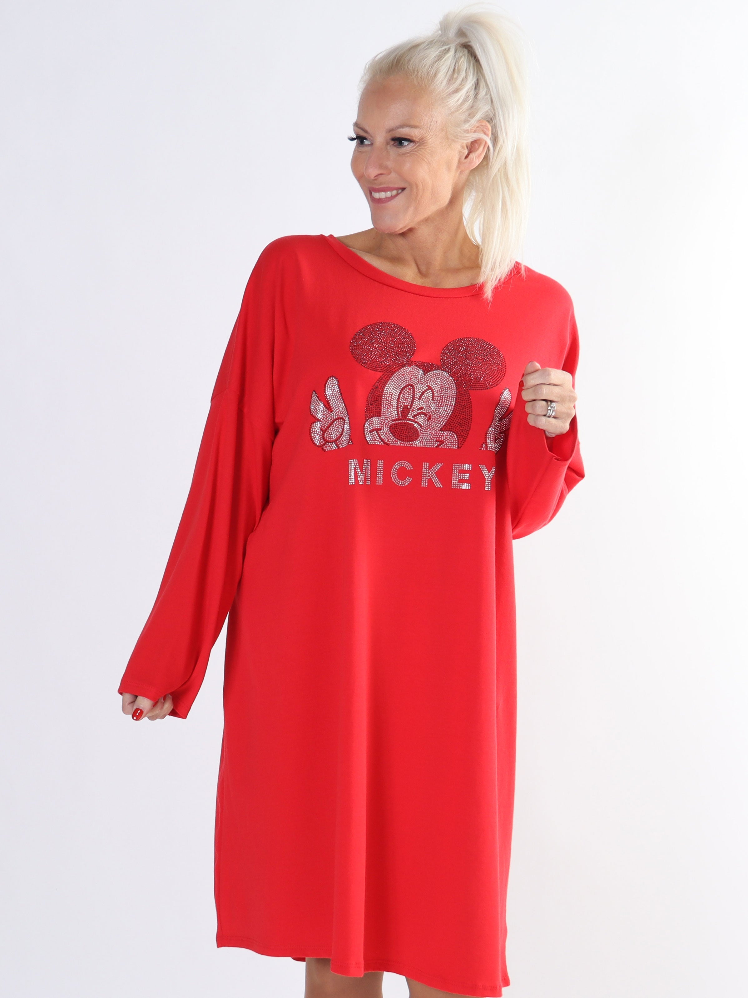 Amal Glitter - Bomullsklänning i plus size med tryck i glitter